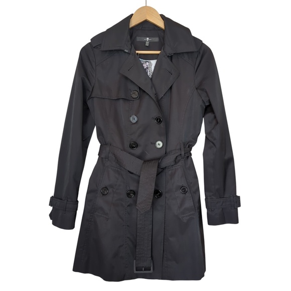 7 for all mankind Black Trench Coat Belted - Picture 2 of 11